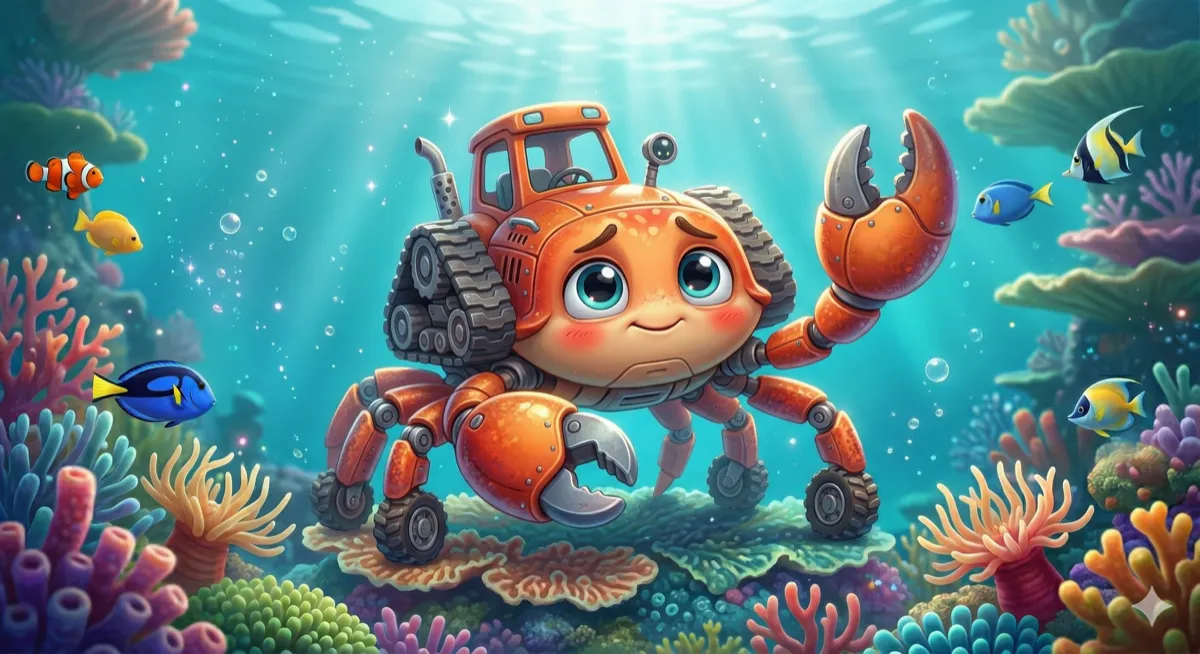 Kiko - Caranguejo mecânico laranja com esteiras de trator, forte e adorável